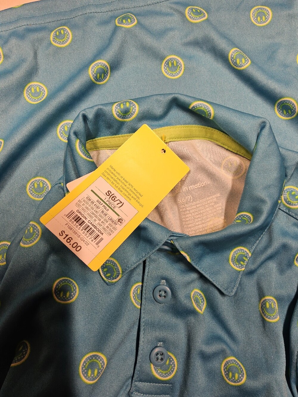 Boys Size 6/7 All In Motion Blue Smile Golf Polo Shirt - Picture 4 of 6